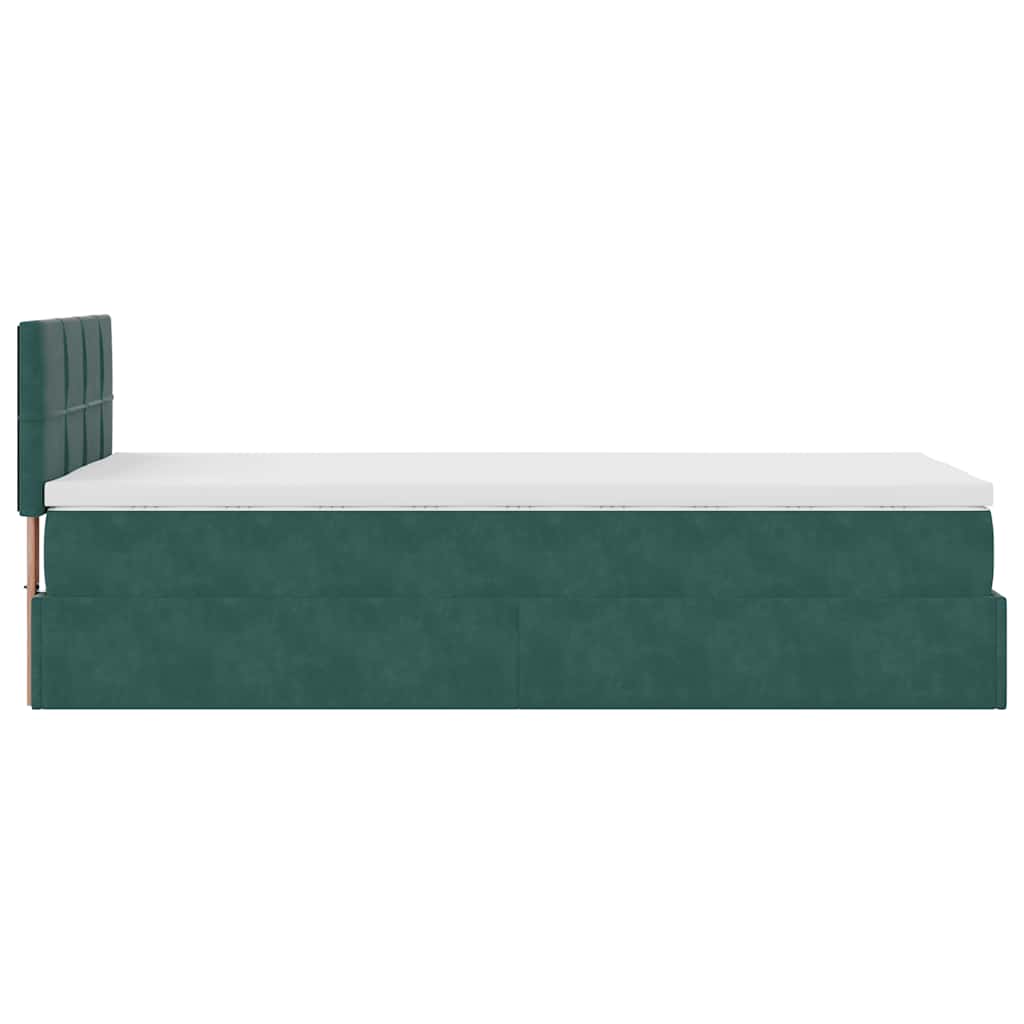 Cadre de lit ottoman avec matelas vert foncé 90x190 cm velours