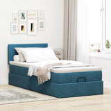 Cadre de lit ottoman avec matelas bleu foncé 90x190 cm velours