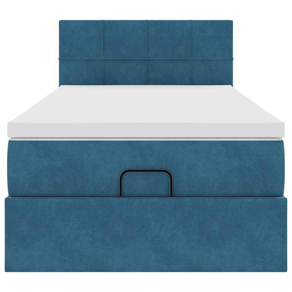 Cadre de lit ottoman avec matelas bleu foncé 90x190 cm velours