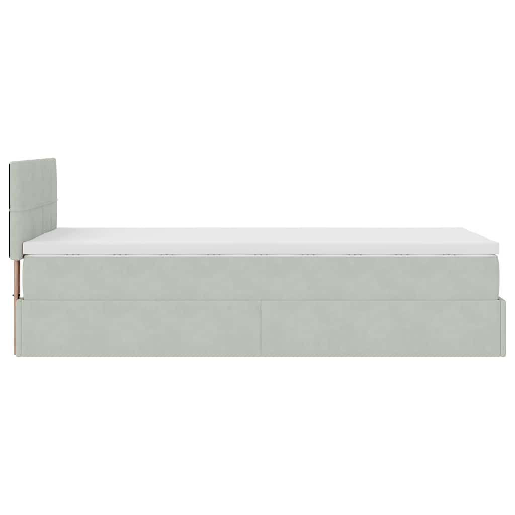 Cadre de lit ottoman et matelas gris clair 90x200 cm velours