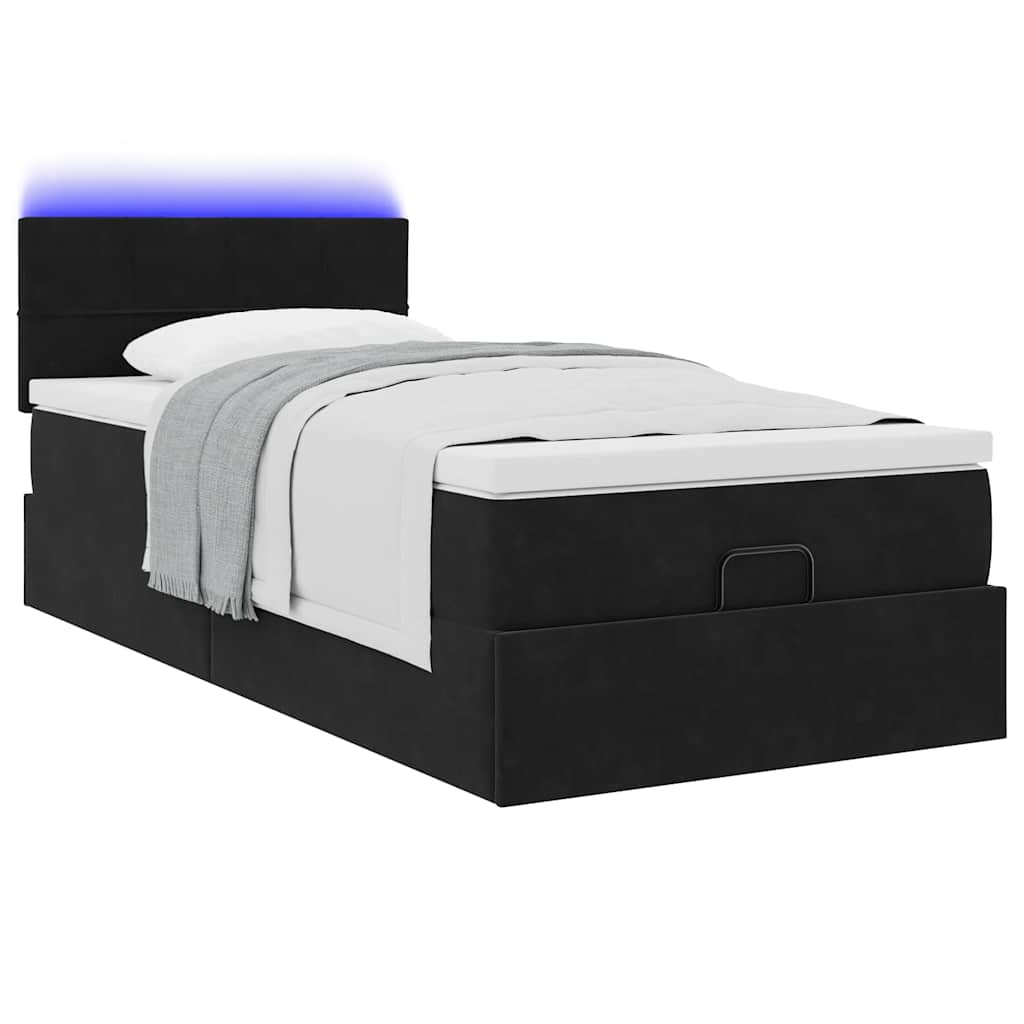 Cadre de lit ottoman avec matelas noir 90x200 cm velours