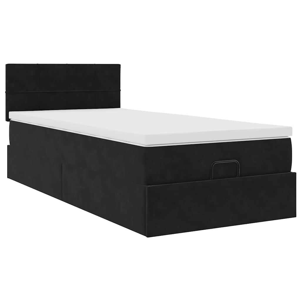 Cadre de lit ottoman avec matelas noir 90x200 cm velours