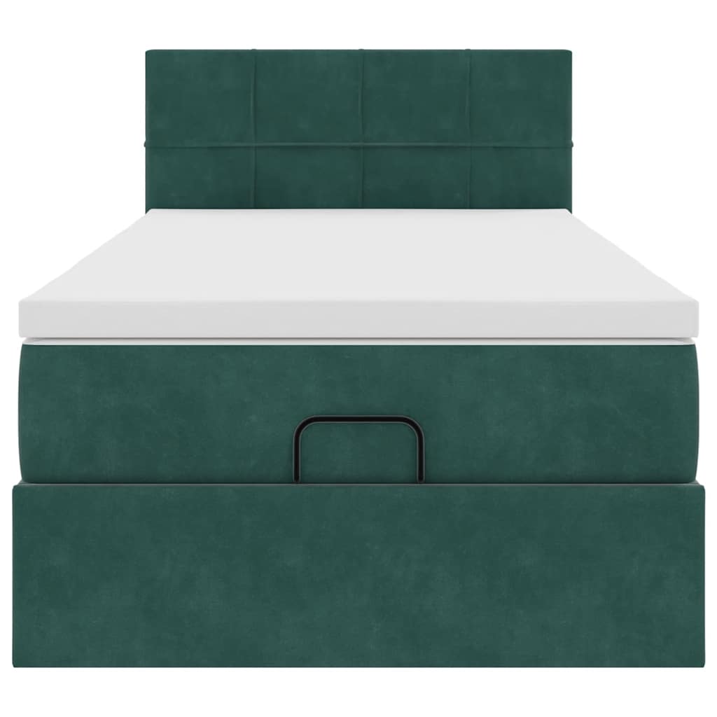 Cadre de lit ottoman avec matelas vert foncé 90x200 cm velours