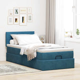 Cadre de lit ottoman avec matelas bleu foncé 90x200 cm velours