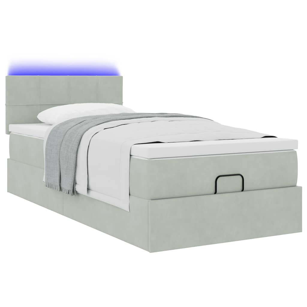 Cadre de lit ottoman et matelas gris clair 100x200 cm velours