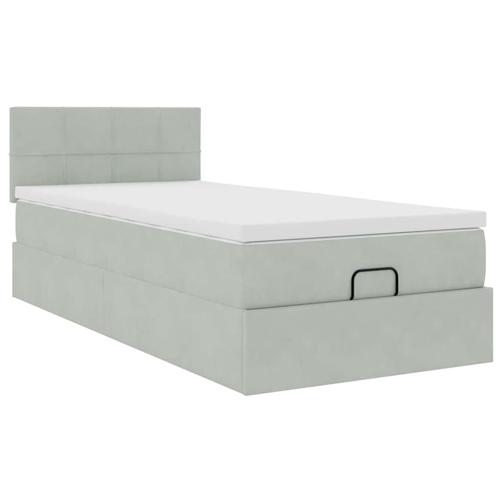 Cadre de lit ottoman et matelas gris clair 100x200 cm velours