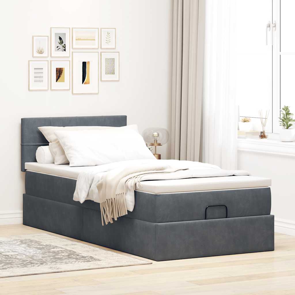 Cadre de lit ottoman avec matelas gris foncé 100x200 cm velours