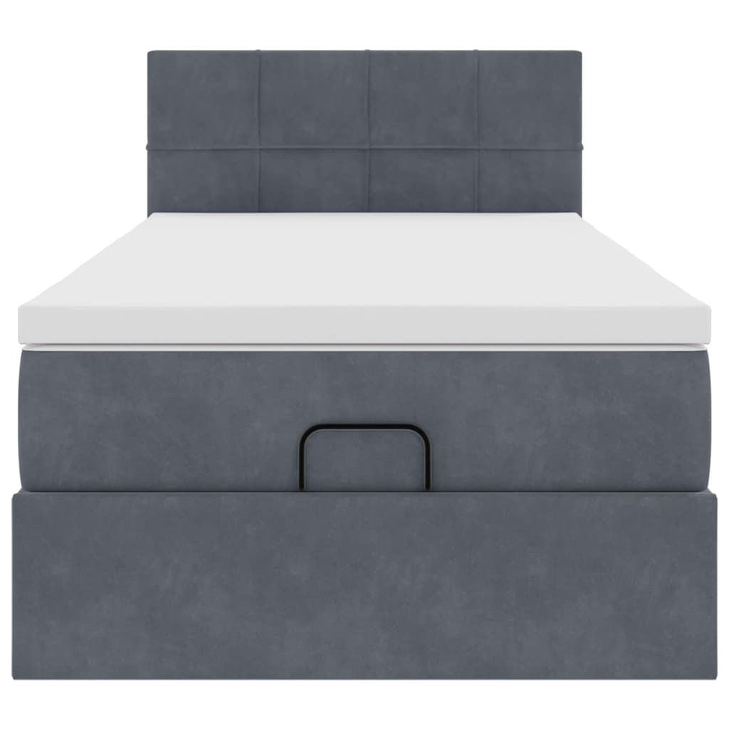 Cadre de lit ottoman avec matelas gris foncé 100x200 cm velours