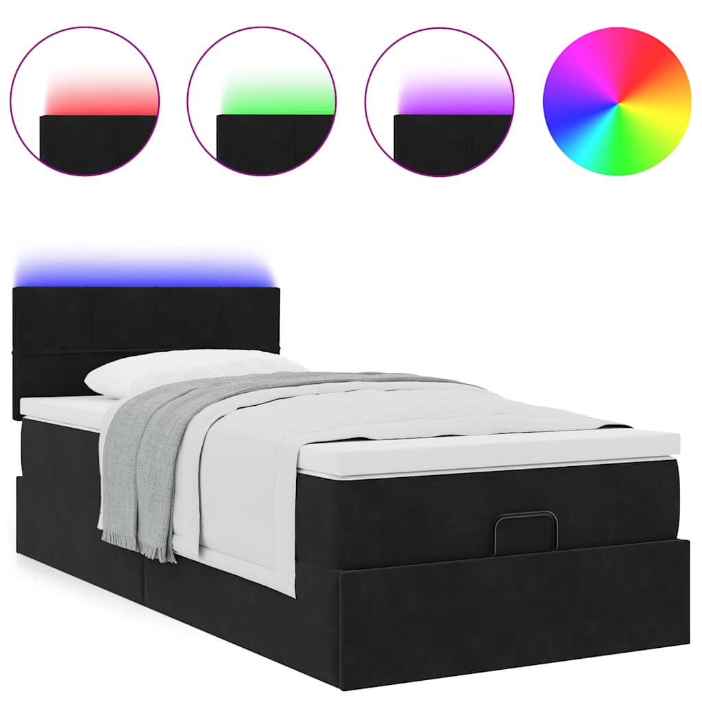 Cadre de lit ottoman avec matelas noir 100x200cm velours