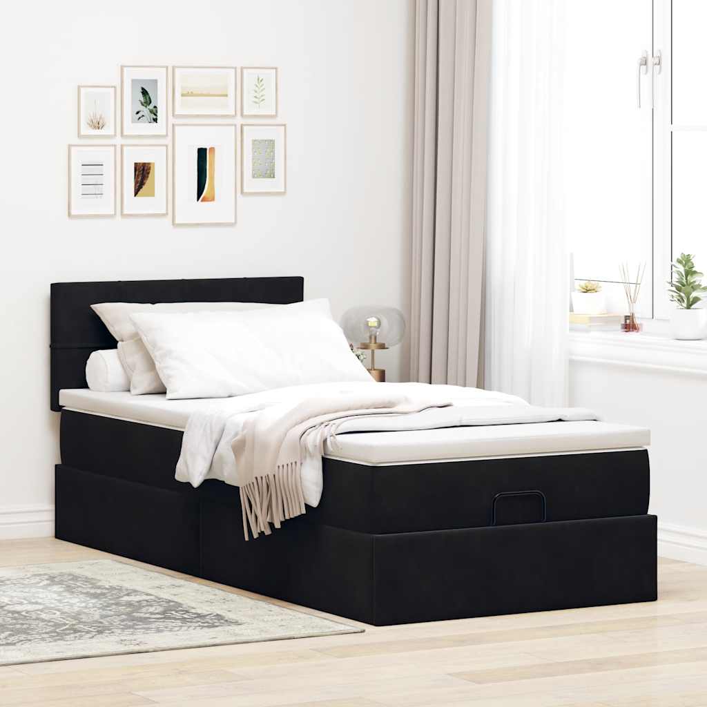 Cadre de lit ottoman avec matelas noir 100x200cm velours