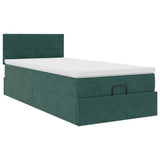 Cadre de lit ottoman avec matelas vert foncé 100x200 cm velours