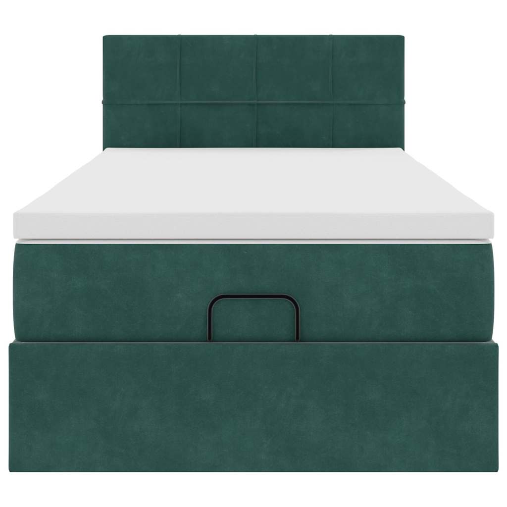 Cadre de lit ottoman avec matelas vert foncé 100x200 cm velours