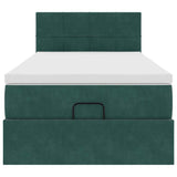 Cadre de lit ottoman avec matelas vert foncé 100x200 cm velours