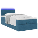 Cadre de lit ottoman avec matelas bleu foncé 100x200 cm velours