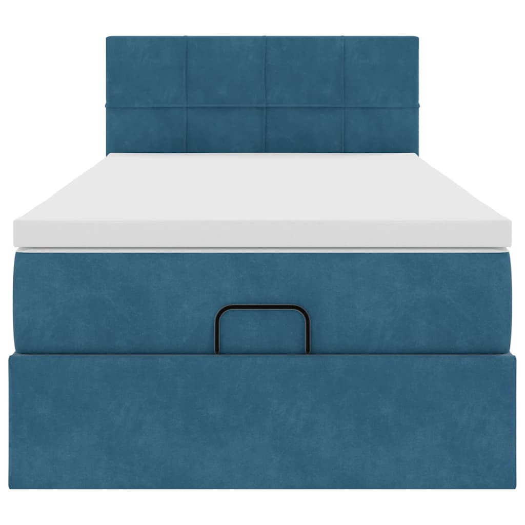 Cadre de lit ottoman avec matelas bleu foncé 100x200 cm velours