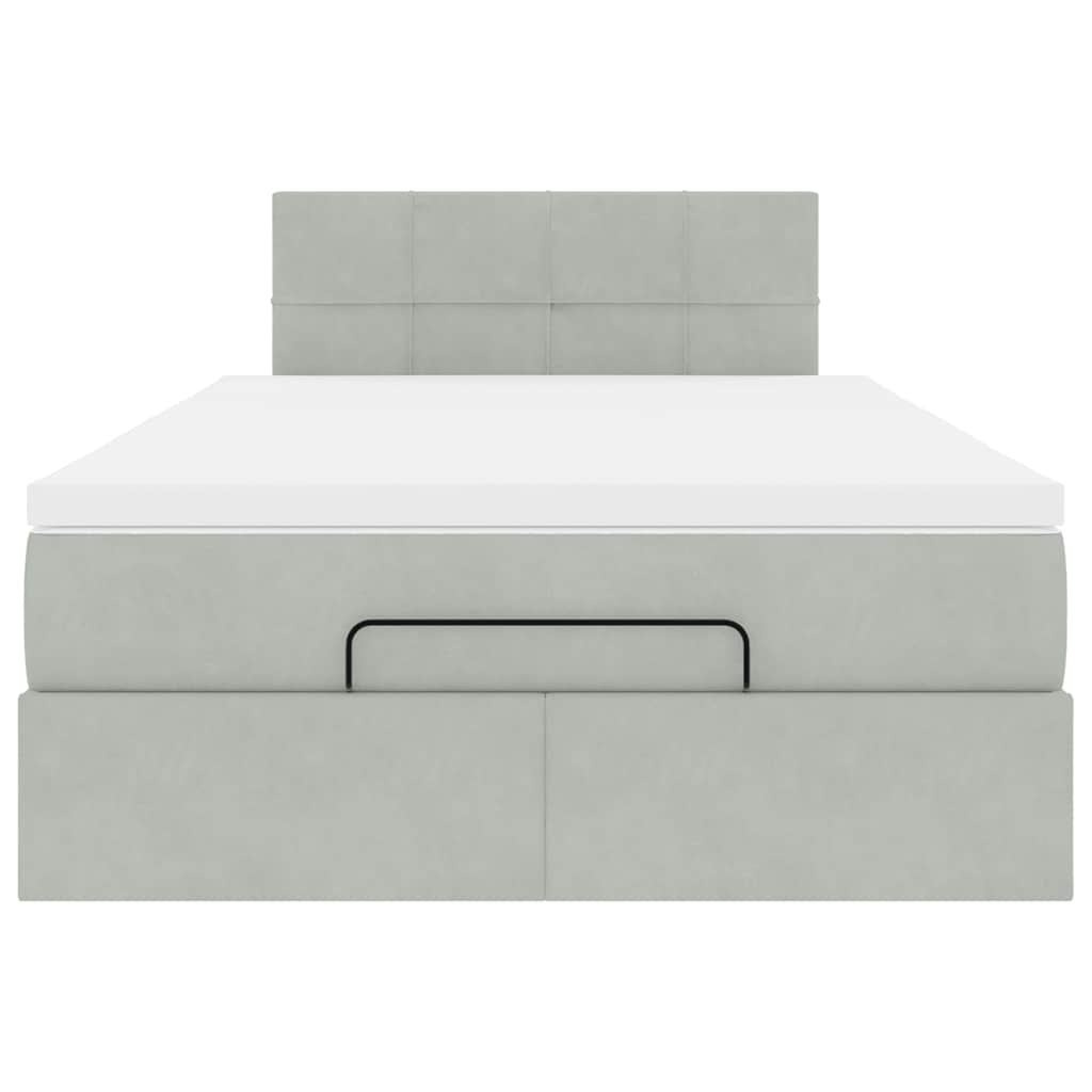 Cadre de lit ottoman avec matelas gris clair 120x190 cm velours