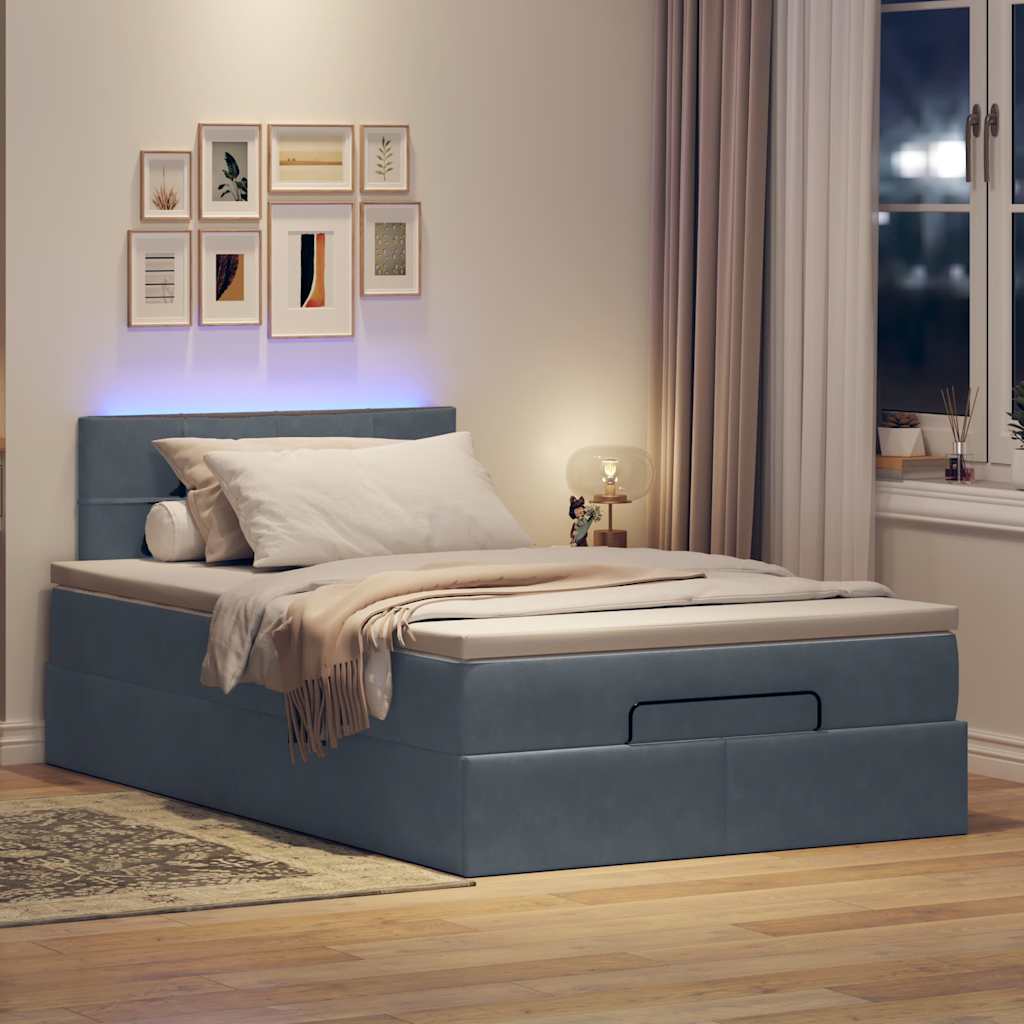 Cadre de lit ottoman avec matelas gris foncé 120x190 cm velours