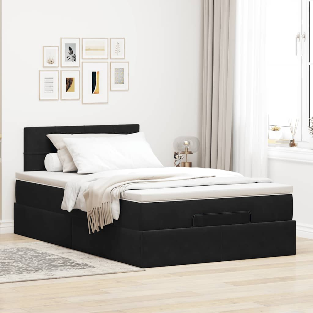 Cadre de lit ottoman avec matelas noir 120x190 cm velours