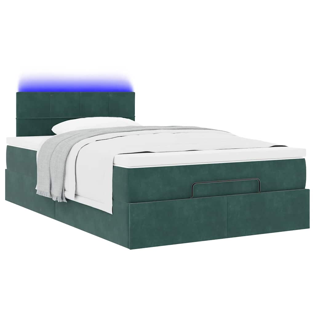 Ottoman bed frame with dark green mattress 120x190 cm velvet