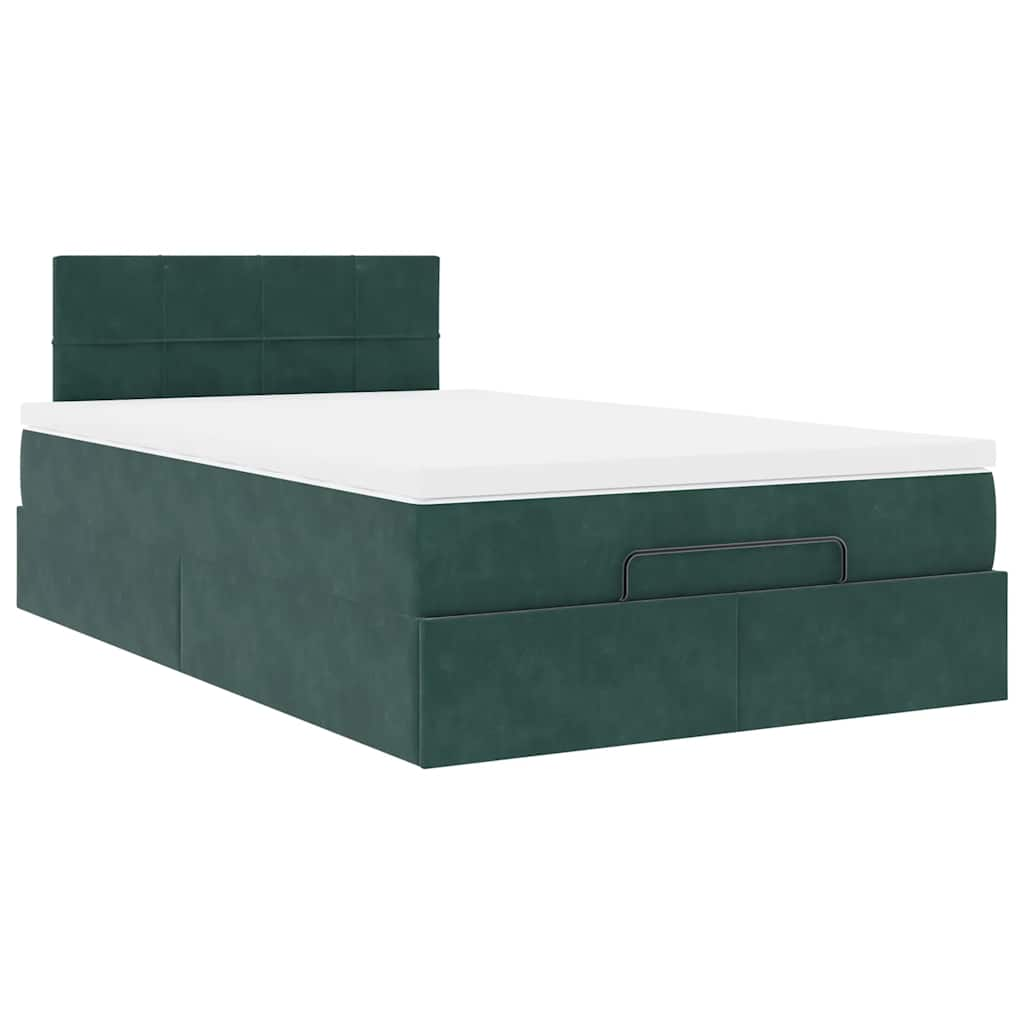 Ottoman bed frame with dark green mattress 120x190 cm velvet