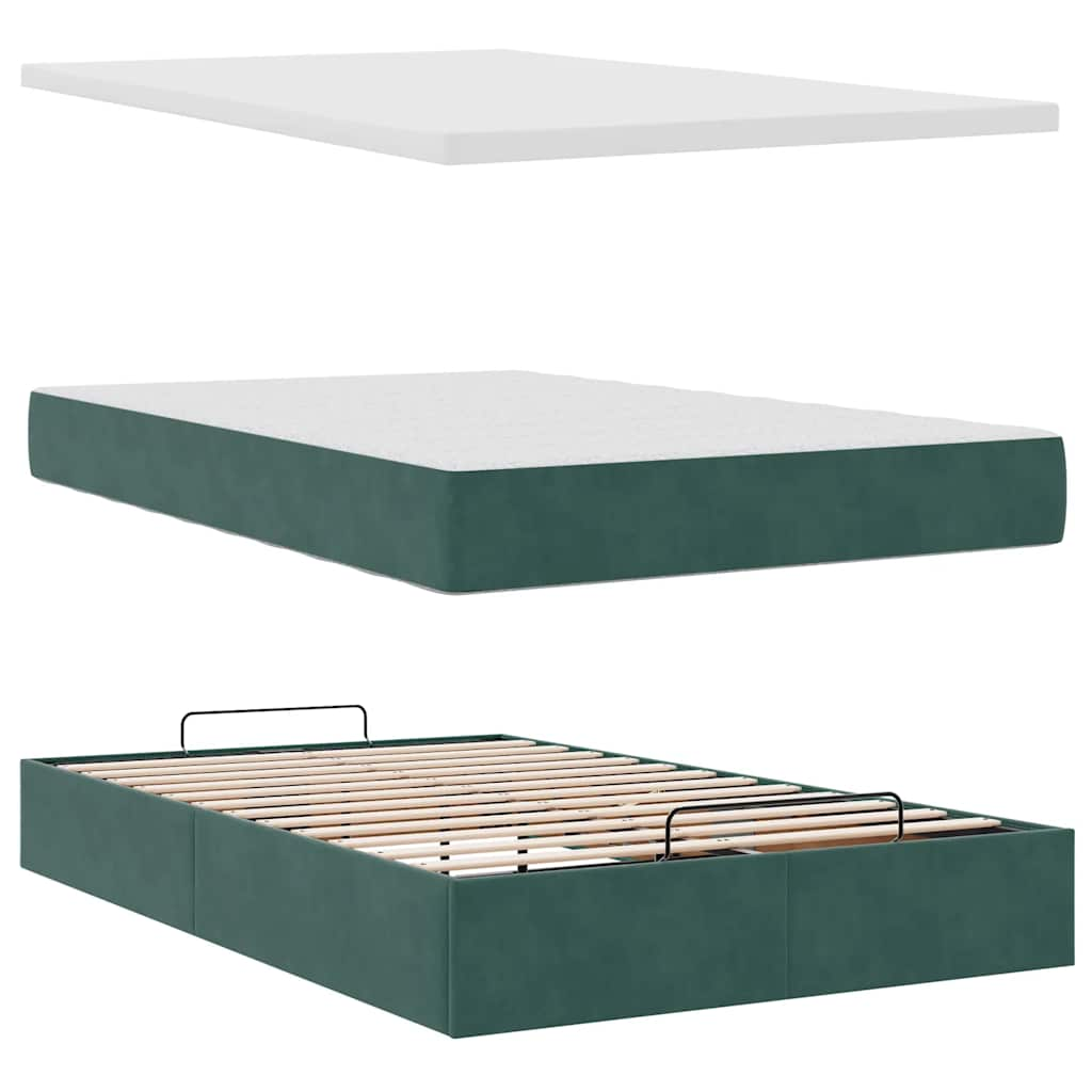 Ottoman bed frame with dark green mattress 120x190 cm velvet