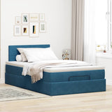 Cadre de lit ottoman avec matelas bleu foncé 120x190 cm velours