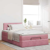 Cadre de lit ottoman avec matelas rose 120x190 cm velours