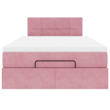 Cadre de lit ottoman avec matelas rose 120x190 cm velours