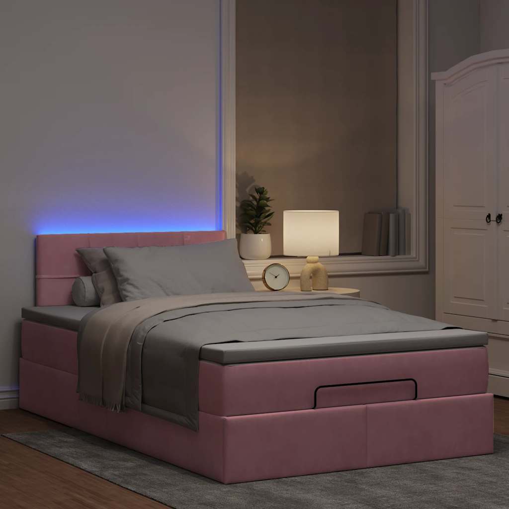 Cadre de lit ottoman avec matelas rose 120x190 cm velours