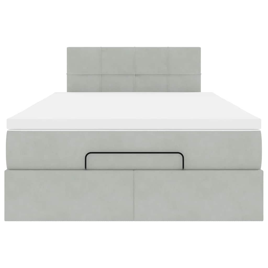 Cadre de lit ottoman et matelas gris clair 120x200 cm velours