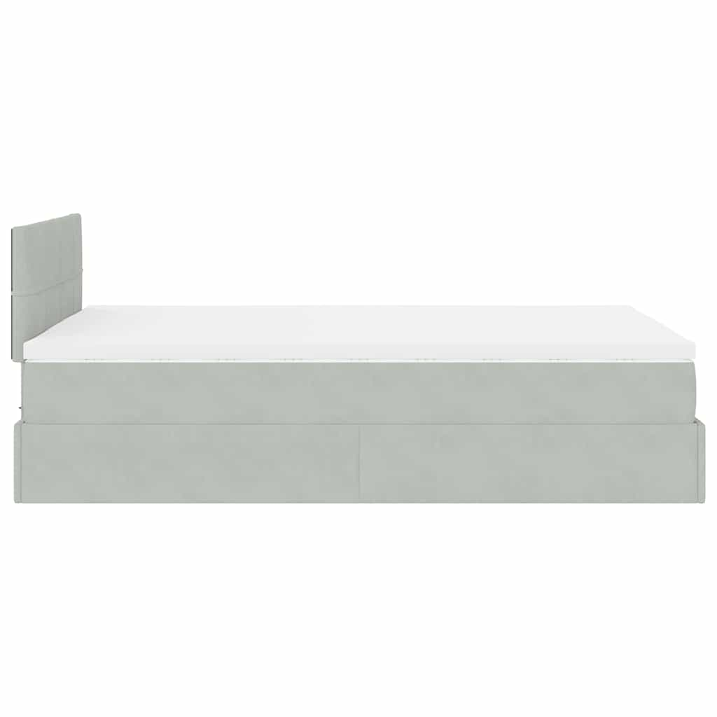 Cadre de lit ottoman et matelas gris clair 120x200 cm velours