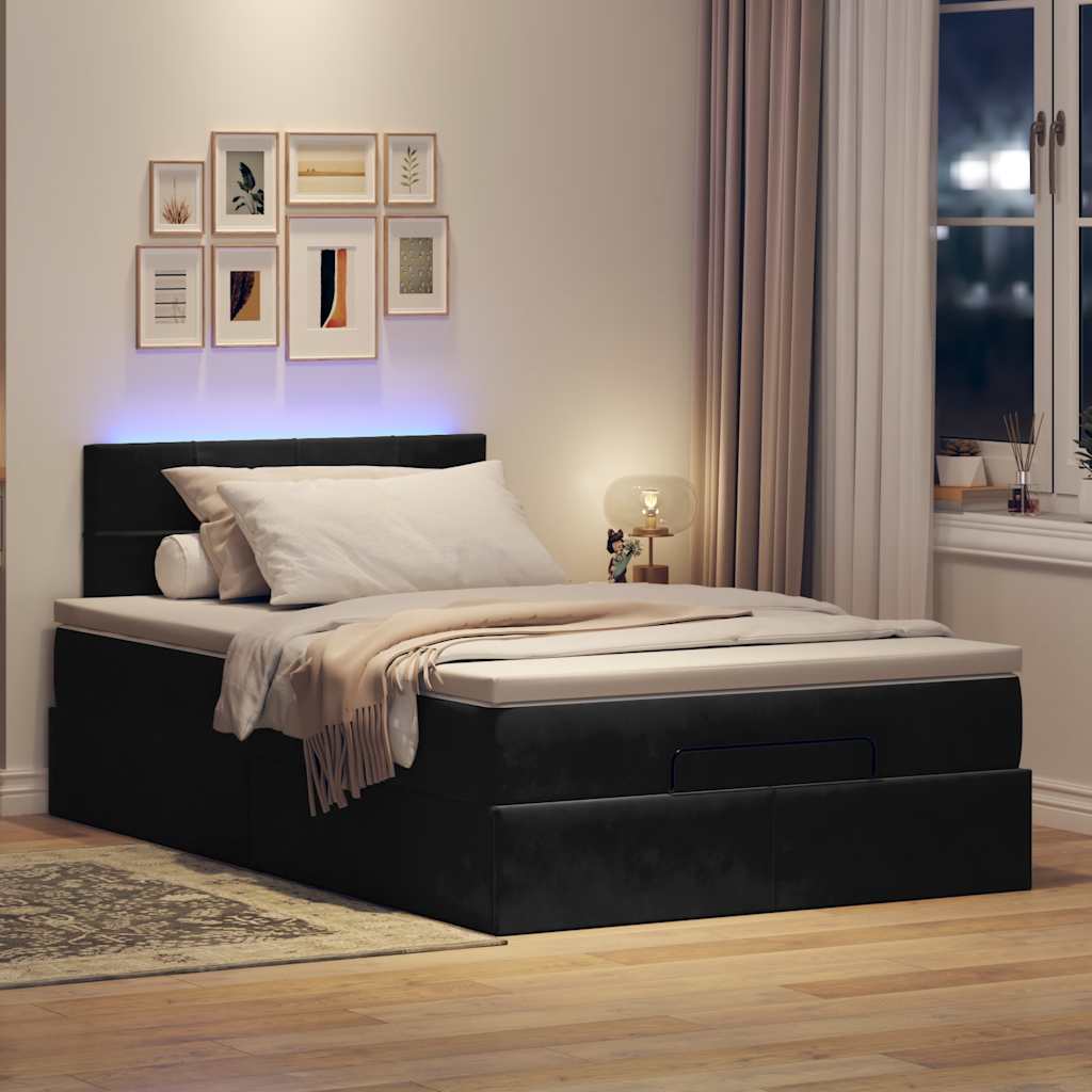 Cadre de lit ottoman avec matelas noir 120x200 cm velours