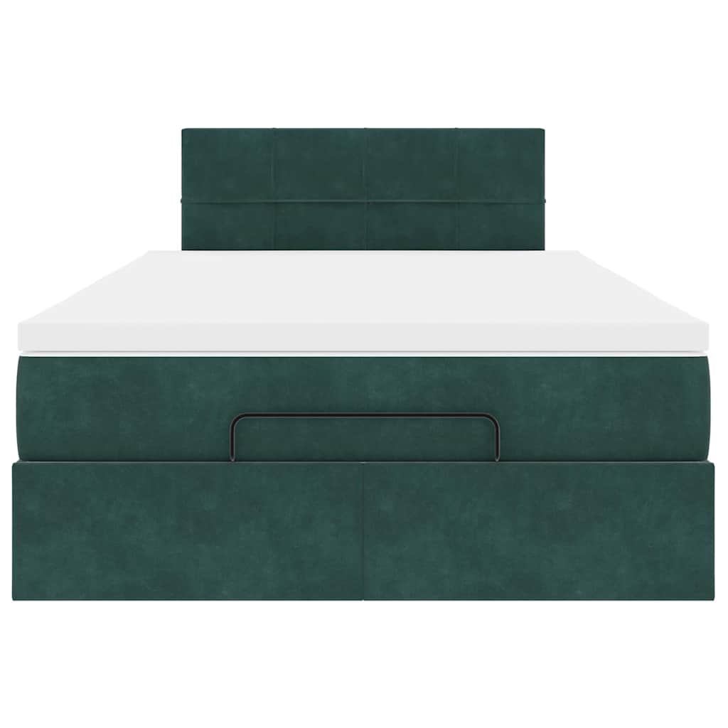 Cadre de lit ottoman avec matelas vert foncé 120x200 cm velours