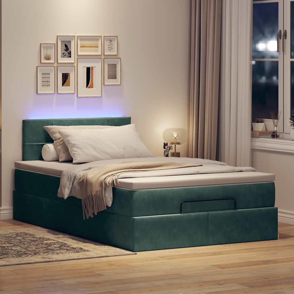 Cadre de lit ottoman avec matelas vert foncé 120x200 cm velours