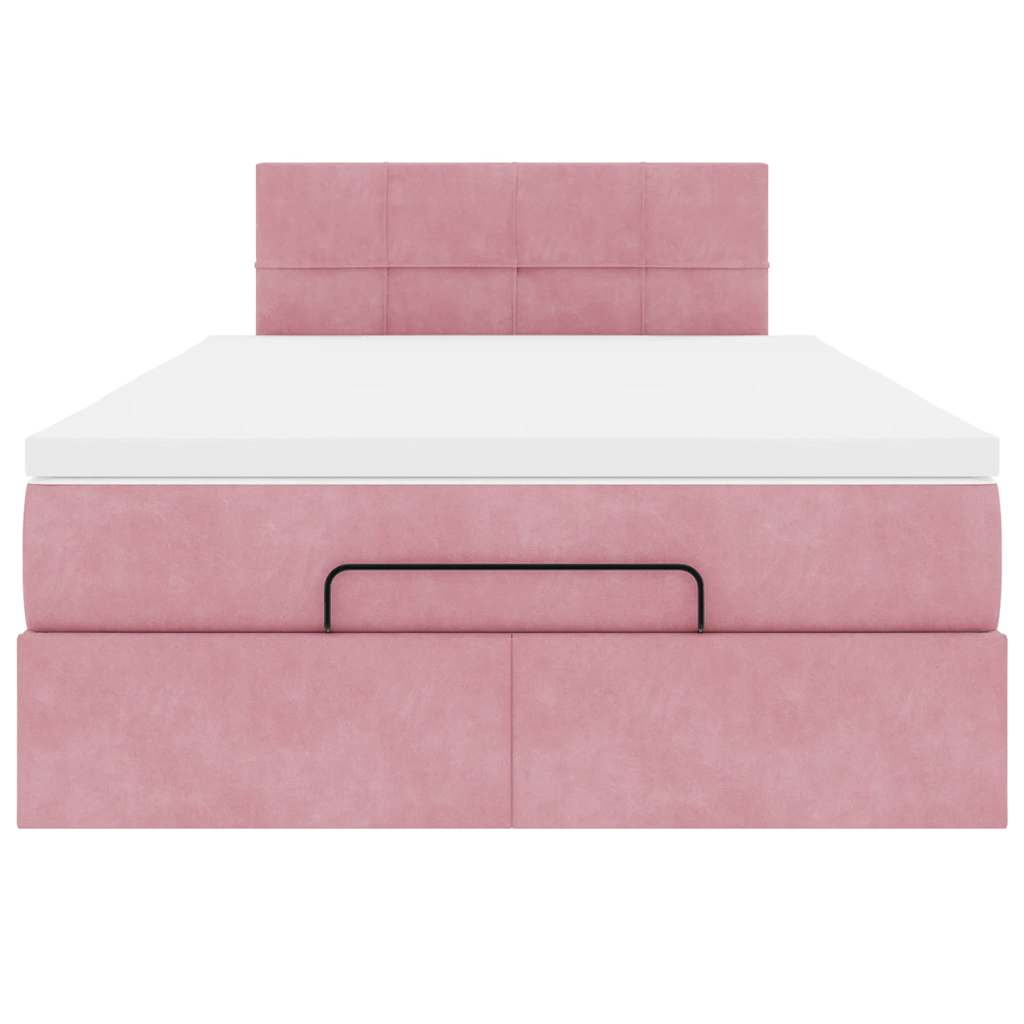 Cadre de lit ottoman avec matelas rose 120x200 cm velours