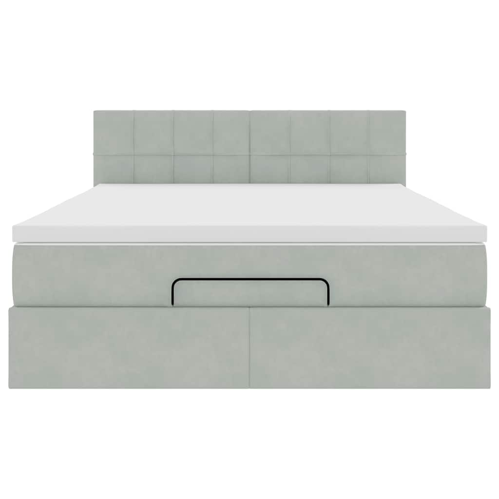 Cadre de lit ottoman et matelas gris clair 140x190 velours