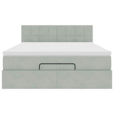 Cadre de lit ottoman et matelas gris clair 140x190 velours