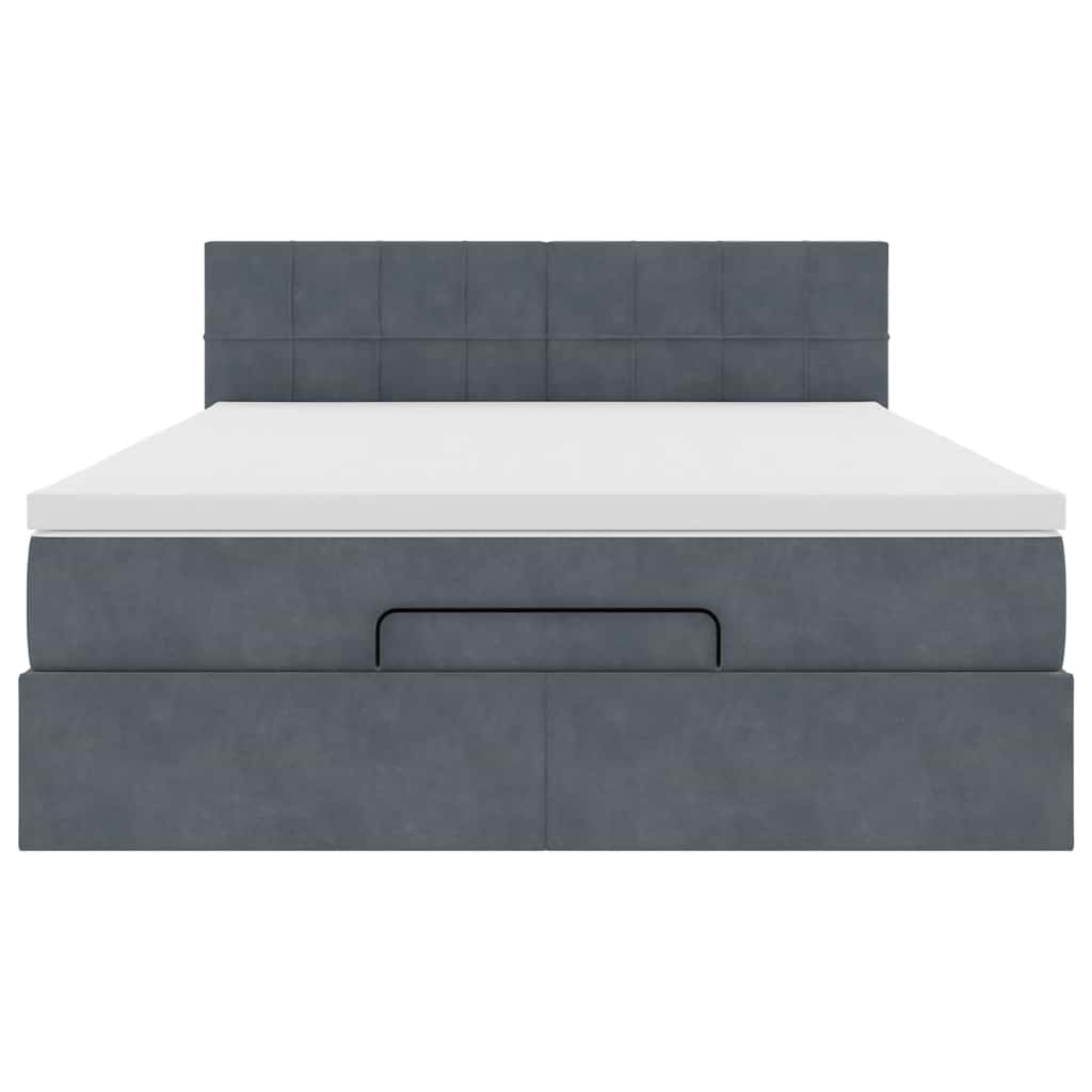 Cadre de lit ottoman avec matelas gris foncé 140x190 cm velours