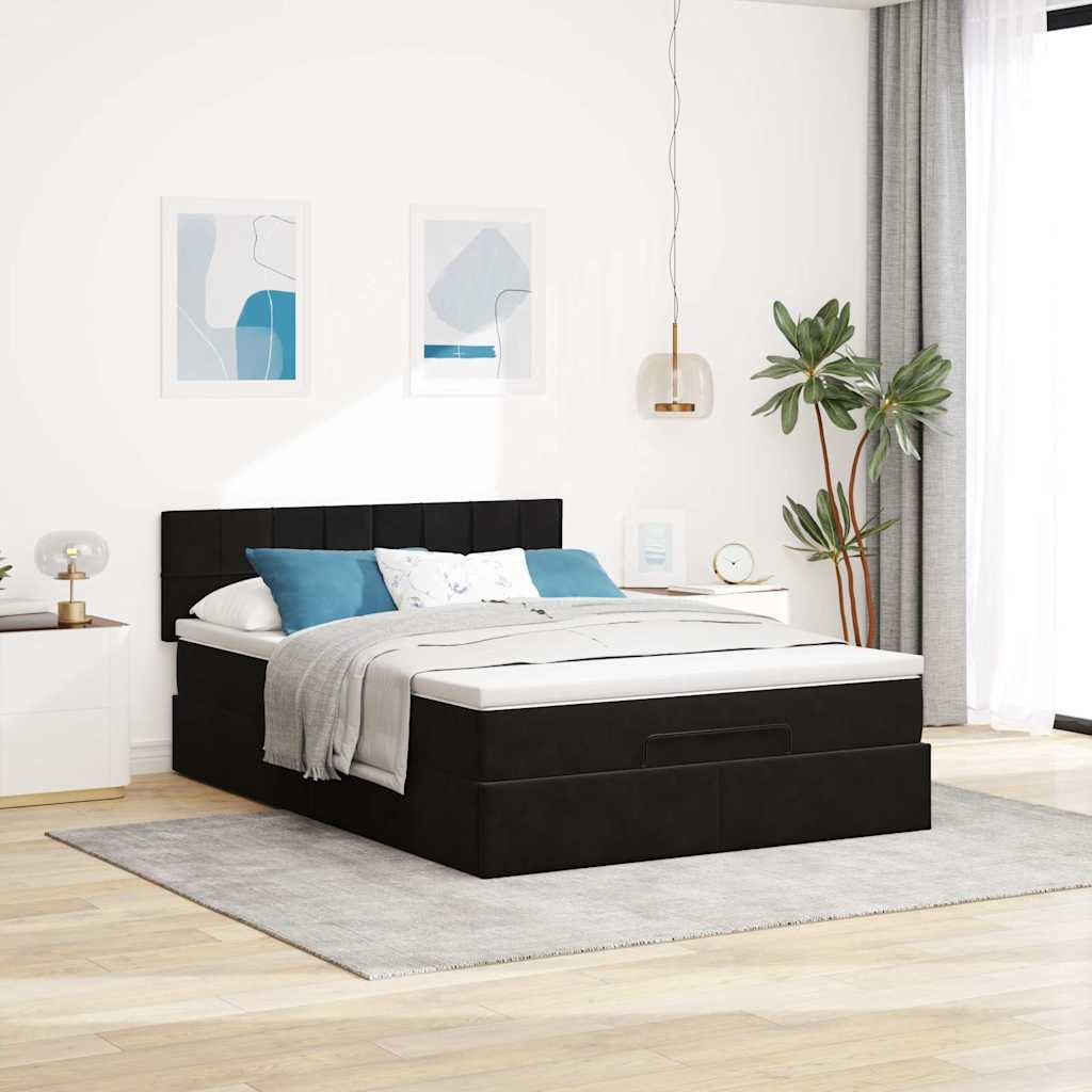 Cadre de lit ottoman avec matelas noir 140x190 cm velours