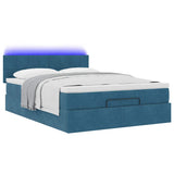 Cadre de lit ottoman avec matelas bleu foncé 140x190 cm velours