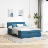 Cadre de lit ottoman avec matelas bleu foncé 140x190 cm velours