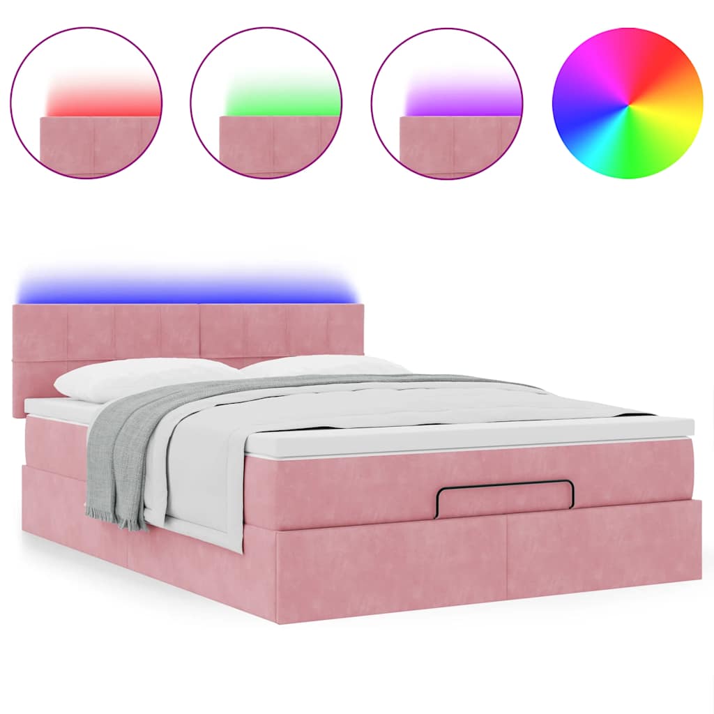 Cadre de lit ottoman avec matelas rose 140x190 cm velours