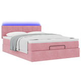 Cadre de lit ottoman avec matelas rose 140x190 cm velours