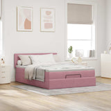 Cadre de lit ottoman avec matelas rose 140x190 cm velours