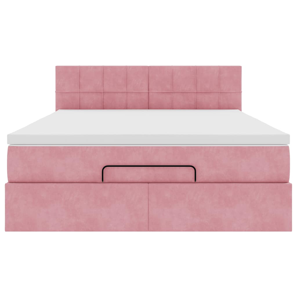 Cadre de lit ottoman avec matelas rose 140x190 cm velours