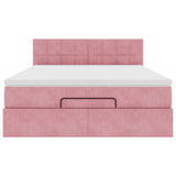 Cadre de lit ottoman avec matelas rose 140x190 cm velours