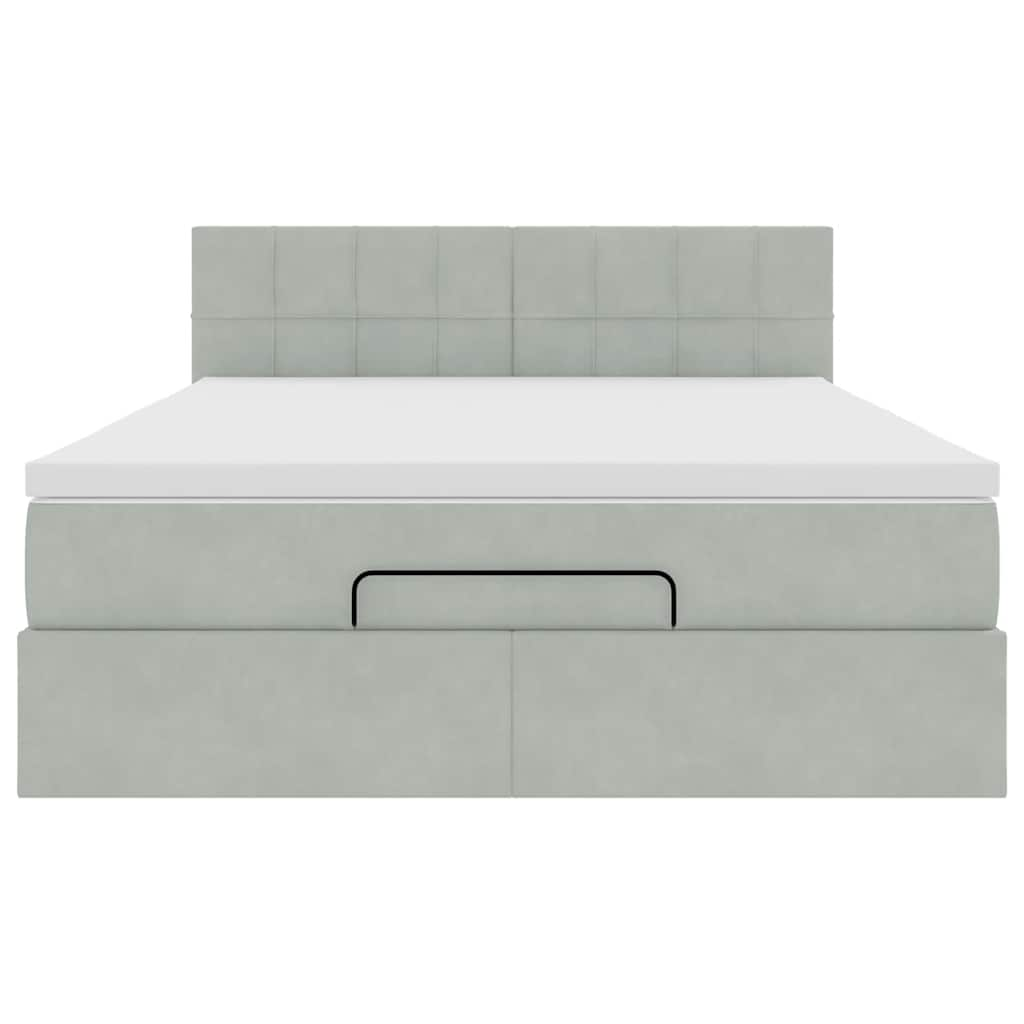 Cadre de lit ottoman avec matelas gris clair 140x200 cm velours