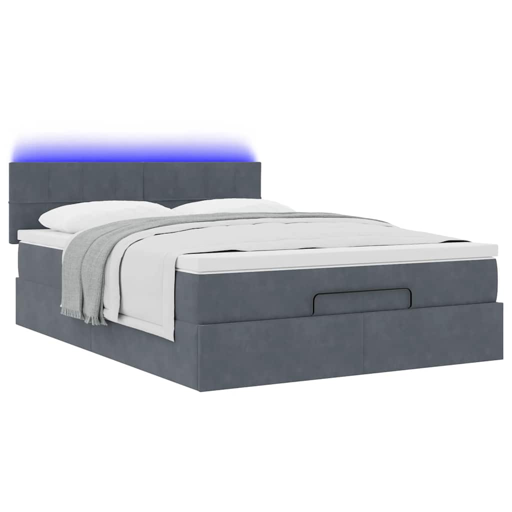 Cadre de lit ottoman avec matelas gris foncé 140x200 cm velours