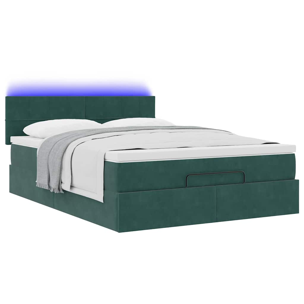 Cadre de lit ottoman avec matelas vert foncé 140x200 cm velours