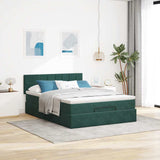 Cadre de lit ottoman avec matelas vert foncé 140x200 cm velours